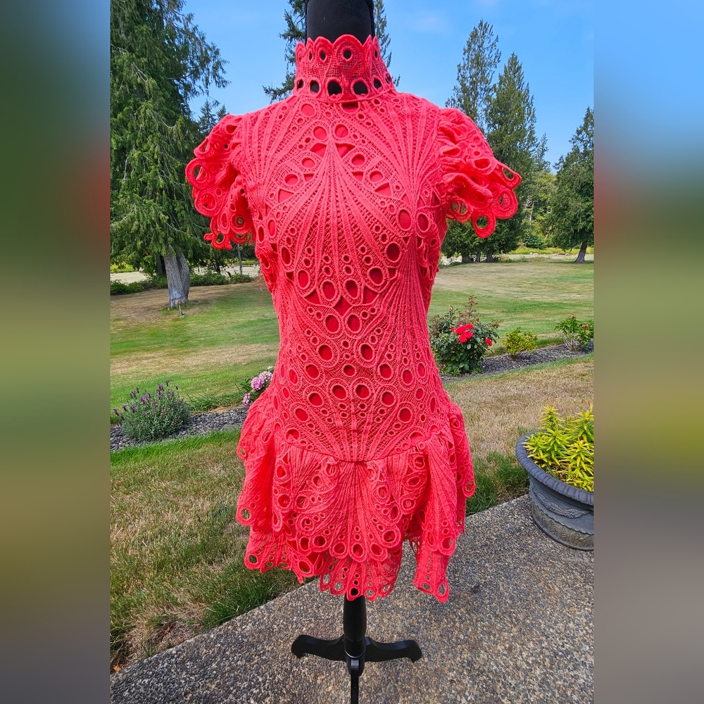 The Sang Elegant Salmon Or Orange Lace Dress Sz M NWT See Pictures For Details - Picture 12 of 12